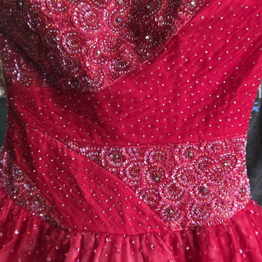 Red Strapless Prom Dress